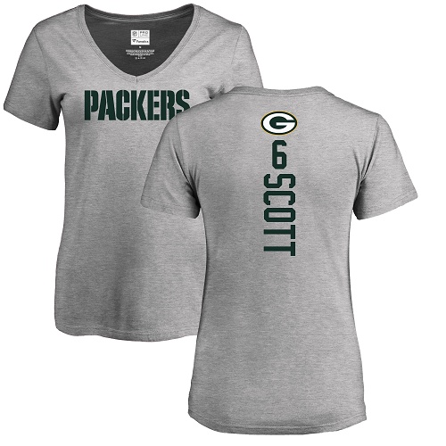 Green Bay Packers Ash Women #6 Scott J K Backer V-Neck Nike NFL T Shirt